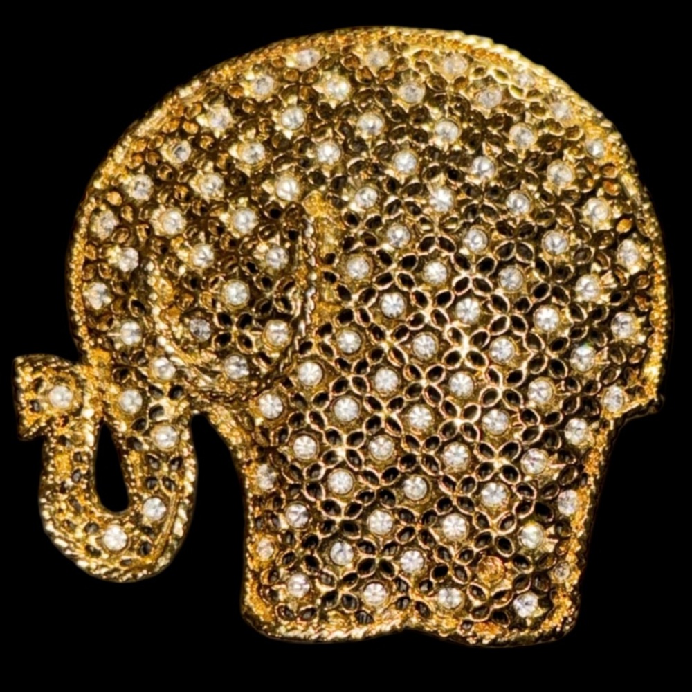 2 Brooches for 30 Elephant Brooch 2”x 2” with Filigree Pave Rhinestone Settings